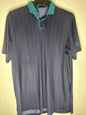Greyson Men's Navy Geometric Polo with Teal Collar